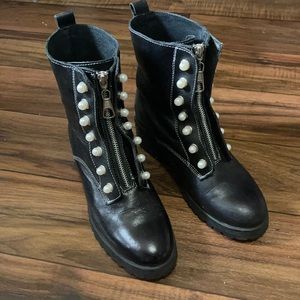 Steve Madden black leather boots with pearl detailing